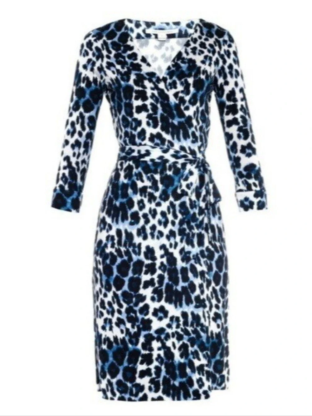 Diane Von Furstenberg DVF New Julian Silk Jersey Wrap Dress Size 12 Snow Cheetah - Picture 1 of 15